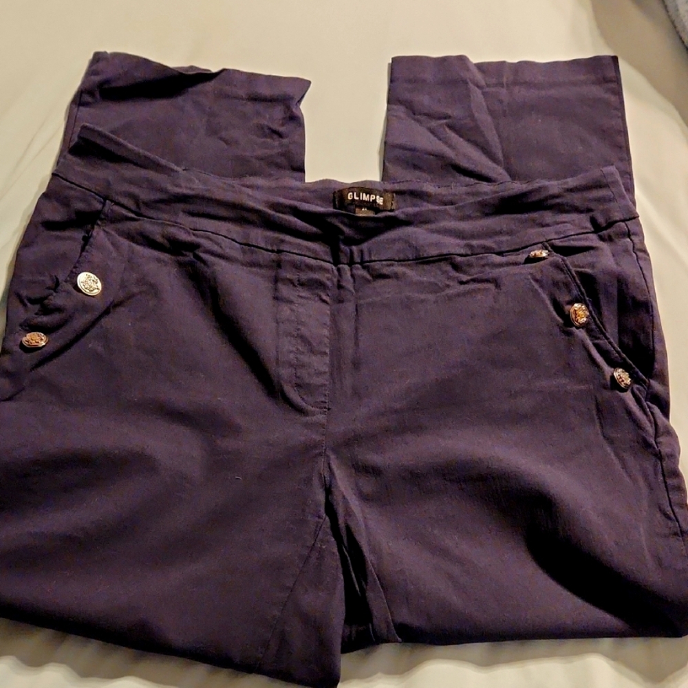 Dark Blue Dress Pants With Cute 2 Button Detail On Each Pocket Size 2X